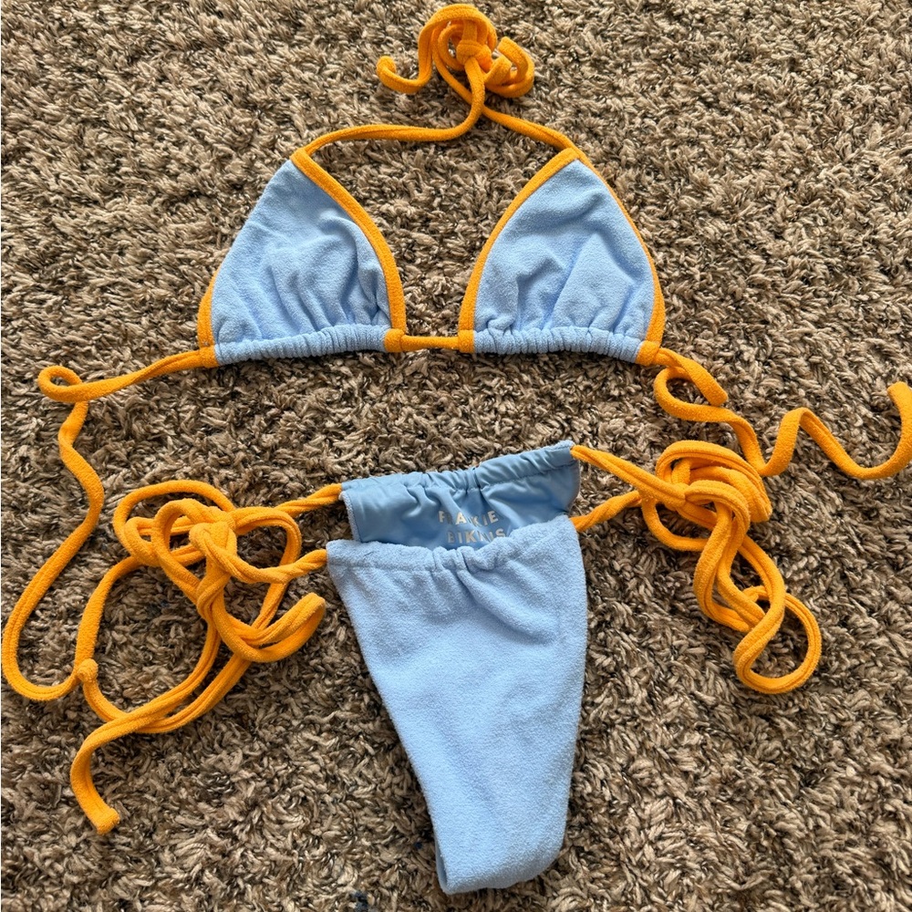 Frankie's Bikinis Light Blue and Orange Bikini